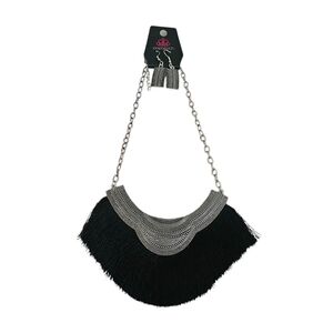 Paparazzi Silver and Black Fringe Necklace And Earring Set, NWT
